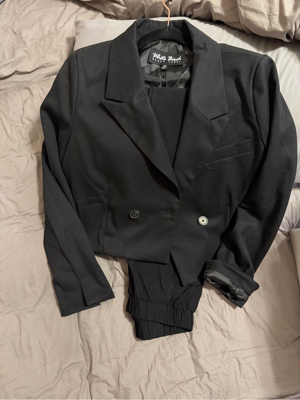 White Birch Black Label Cropped Blazer & Pants Set Black M